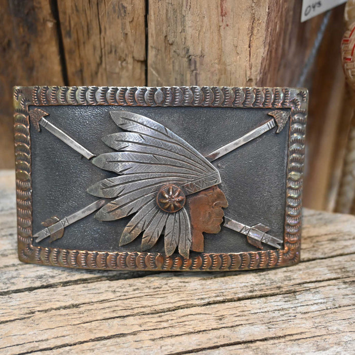 Leather Chief Indian Head Dress Belt Buckle