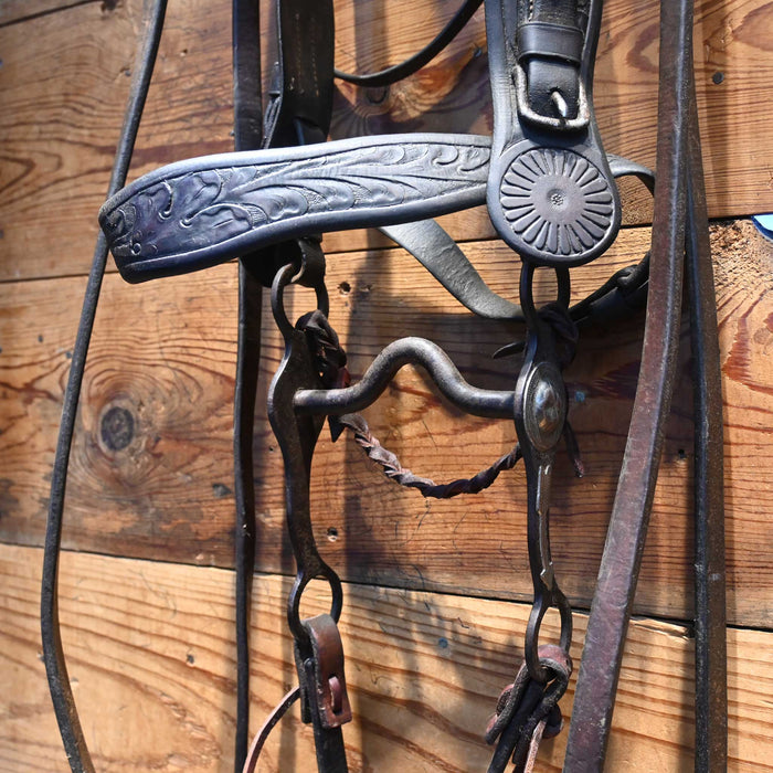Vintage Bridle with Brass & Silver Accent w/ an Crockett Bit