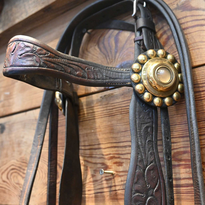 Vintage Bridle with Brass & Silver Accent w/ an Crockett Bit