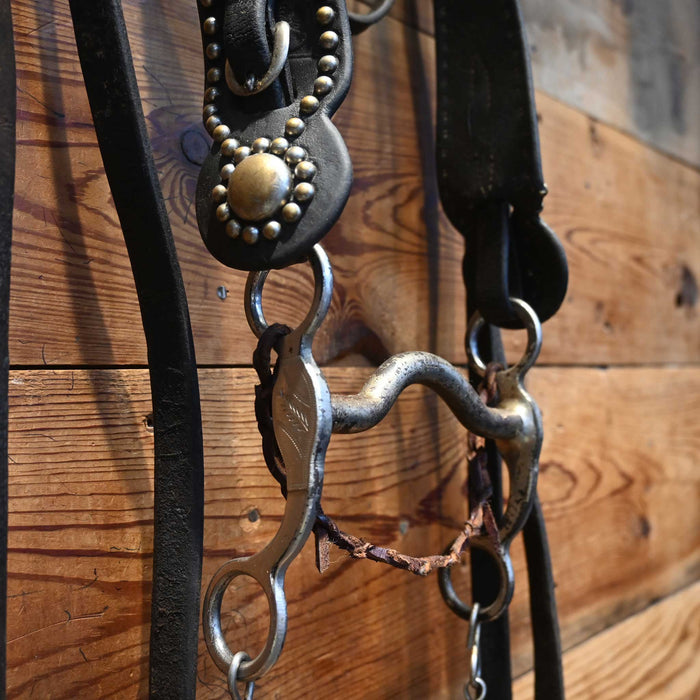 Vintage Studded Old Time Bridle Rig with a Silver Mounted Bit Collectibles MISC