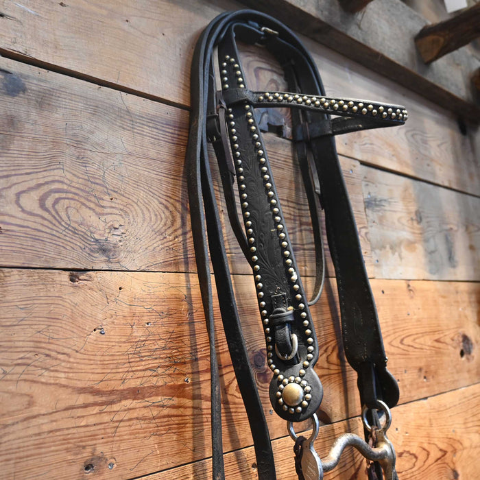 Vintage Studded Old Time Bridle Rig with a Silver Mounted Bit Collectibles MISC