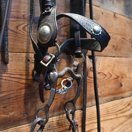 Vintage Tooled with Original Silver Conchos and a Crockett Silver Mounted Bit Collectibles MISC