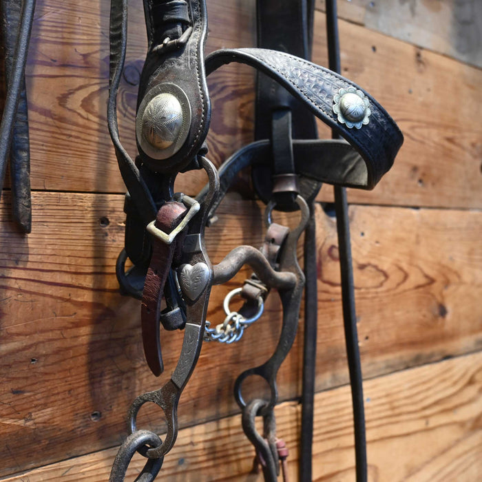 Vintage Tooled with Original Silver Conchos and a Crockett Silver Mounted Bit Collectibles MISC