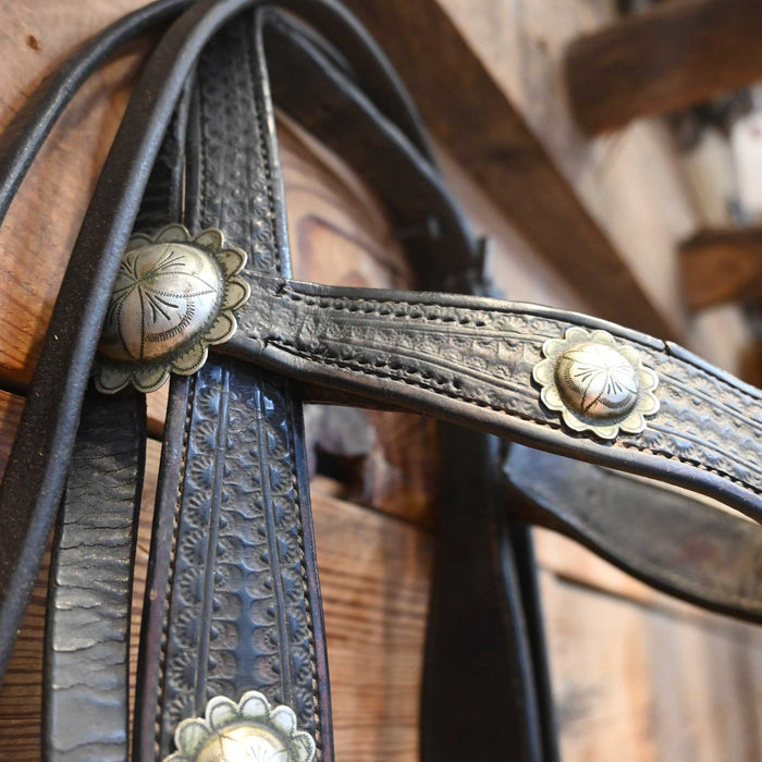 Vintage Tooled with Original Silver Conchos and a Crockett Silver Mounted Bit Collectibles MISC
