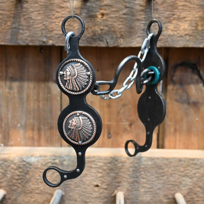 Paul Petska Ported Chain Bit w/ Copper Indian Chief Conchos