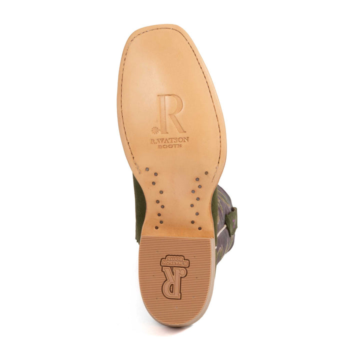 R. Watson Women's Square Toe Forest Green Roughout Western Boot