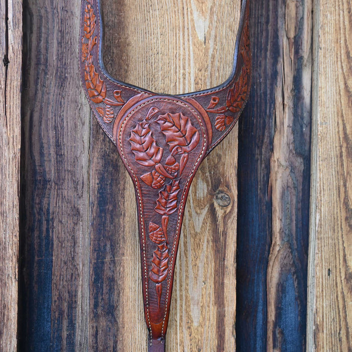 Vintage Two-Tone Oak & Acorn Tooled Leather Breastcollar