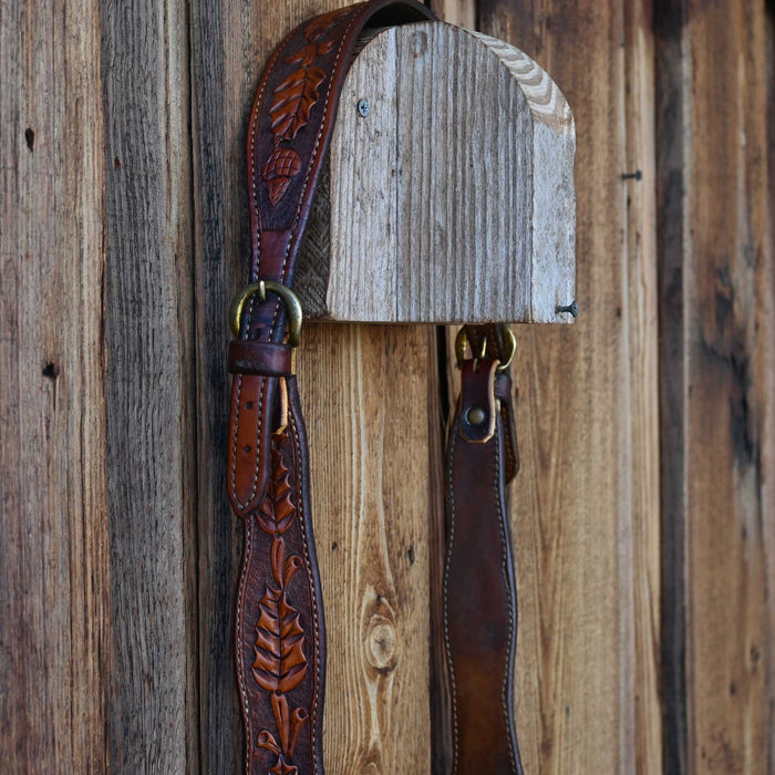 Vintage Two-Tone Oak & Acorn Tooled Leather Breastcollar