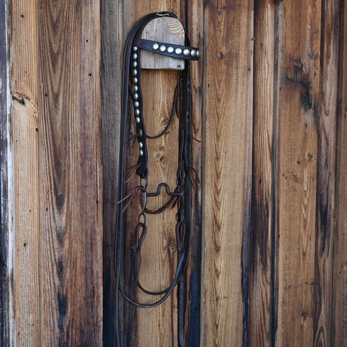 Vintage 1920's Heiser Headstall with Studs & Silver Mounted Bit Set