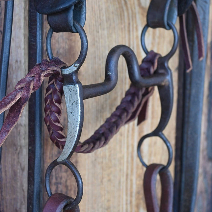 Vintage 1920's Heiser Headstall with Studs & Silver Mounted Bit Set