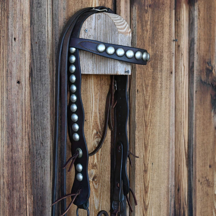 Vintage 1920's Heiser Headstall with Studs & Silver Mounted Bit Set