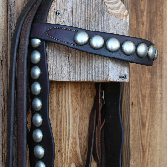 Vintage 1920's Heiser Headstall with Studs & Silver Mounted Bit Set