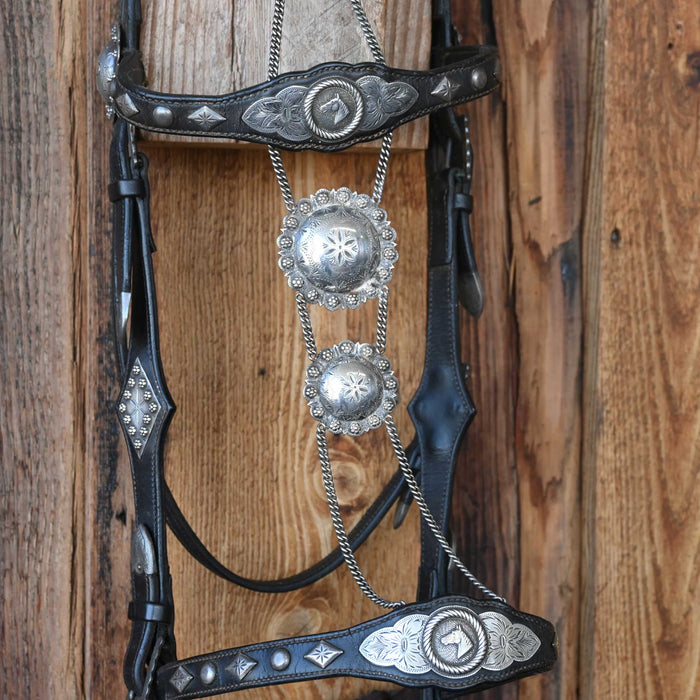 Vintage Inlayed Silver Bit w/Conchos & Sterling Mounted Headstall with Dormer  Rig Set