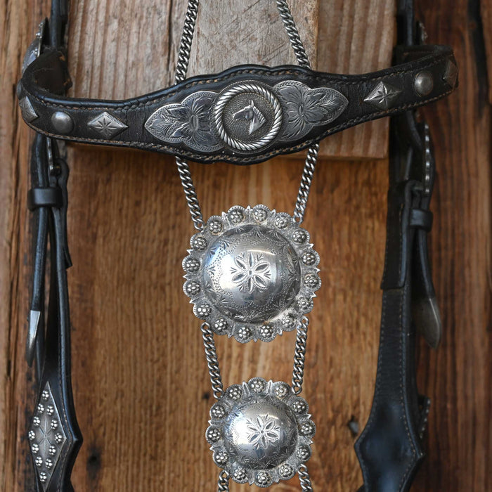 Vintage Inlayed Silver Bit w/Conchos & Sterling Mounted Headstall with Dormer  Rig Set