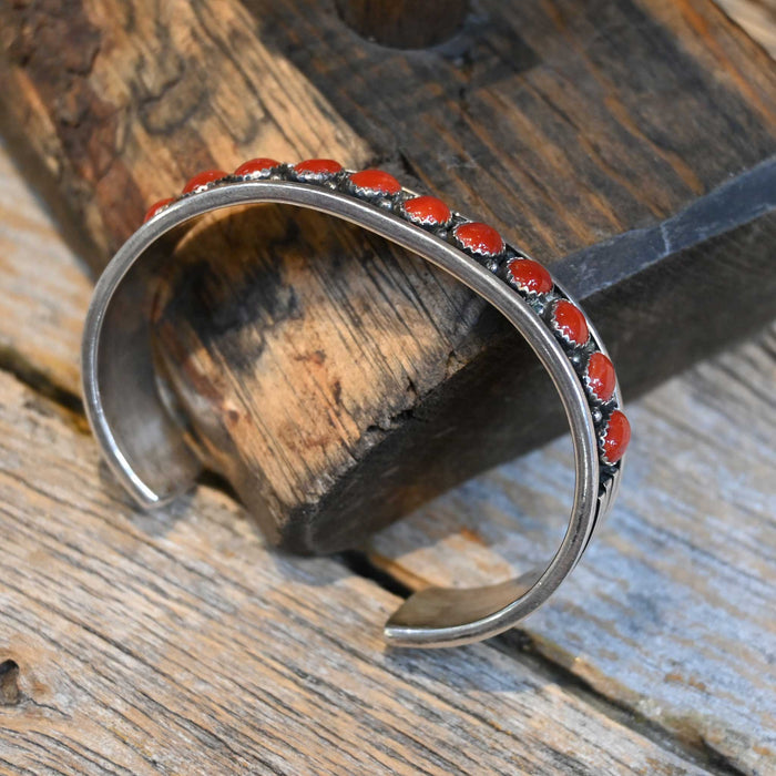 Tahe Sterling Silver Cuff w/Coral Stones