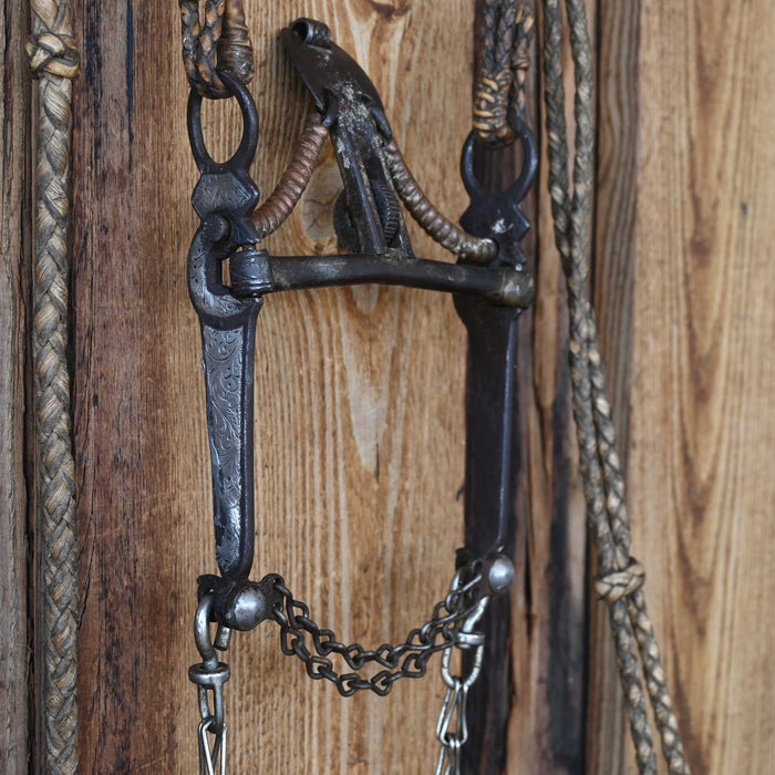 Vintage Rawhide Braided Bridle Rig w/a Silver Mounted Spade Bit Collectibles MISC