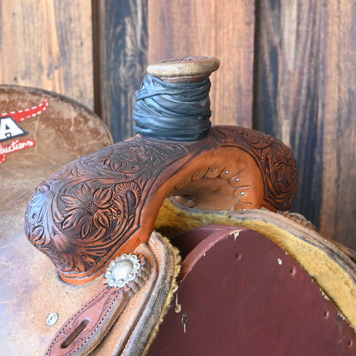 15" USED PEREZ TEAM ROPING SADDLE Saddles - Used Perez Saddles