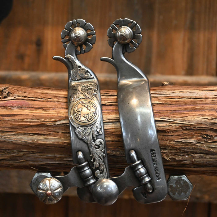 Kerry Kelley Silver & Copper Mounted Teal Rowell Spurs