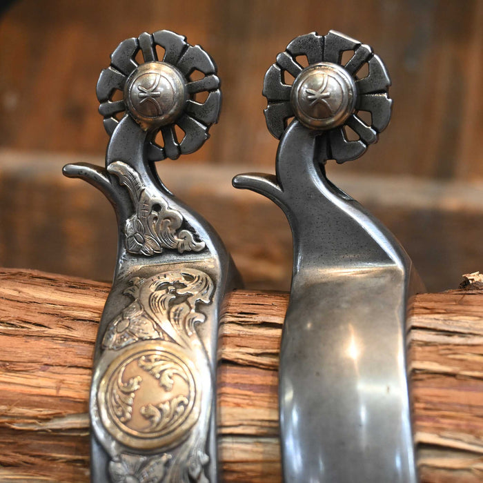 Kerry Kelley Silver & Copper Mounted Teal Rowell Spurs