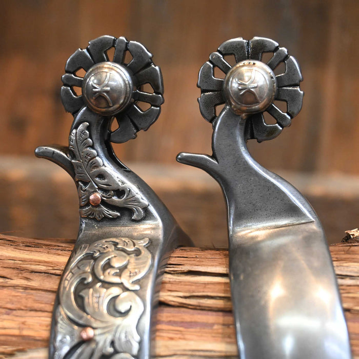 Kerry Kelley Silver Mounted Teal Rowel Spurs