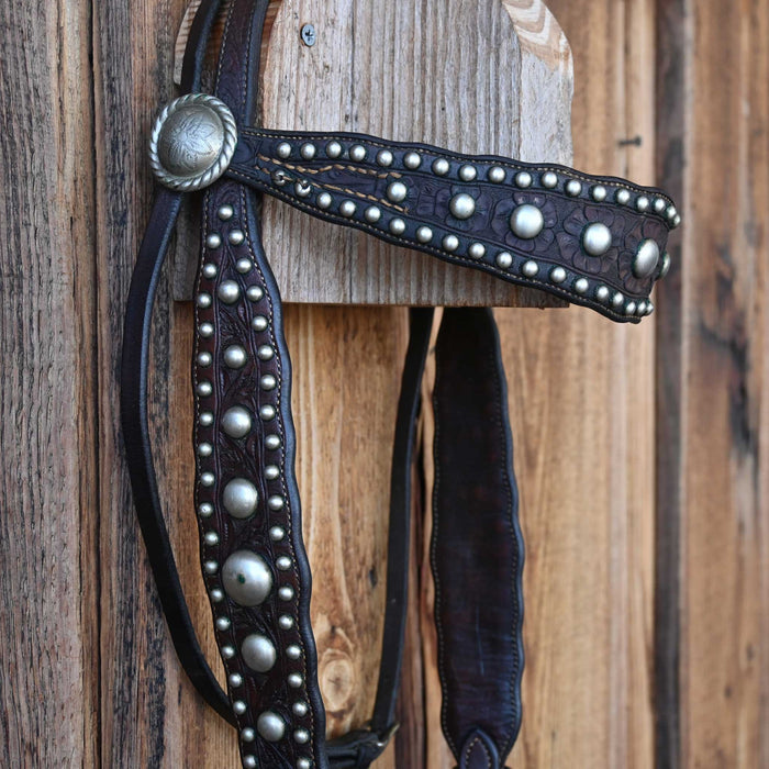 Vintage Visalia Stock Co. Matching Tooled & Stiudded Bridle & Breastcollar Set