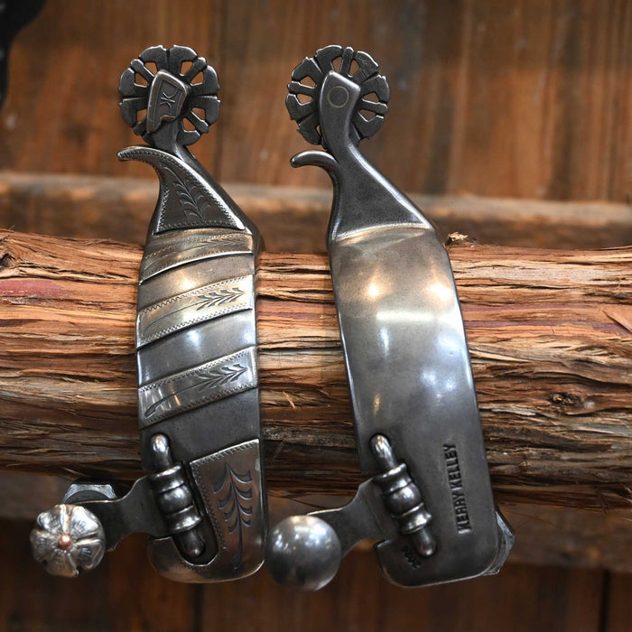 Kerry Kelley Silver Mounted Bars w/Teal Rowel Spurs