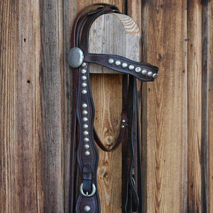 Vintage early 1900's Nickel Plate Studs Bridle Rig & Bit Collectibles MISC
