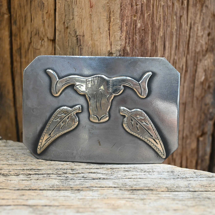 Turtle Jones Silver Mounted Longhorn Belt Buckle ACCESSORIES - Additional Accessories - Buckles Turtle Jones