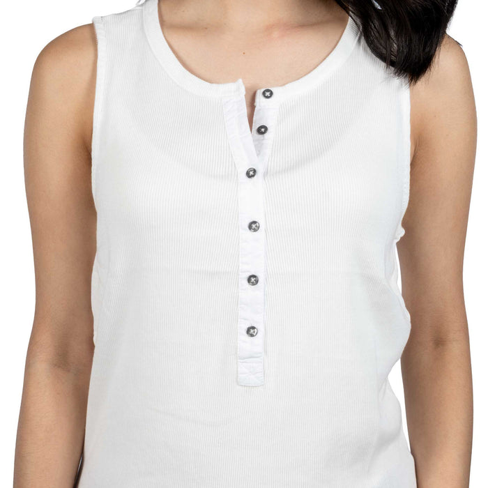 Dylan Rowan Rib Henley White Tank Top WOMEN - Clothing - Tops - Sleeveless Dylan