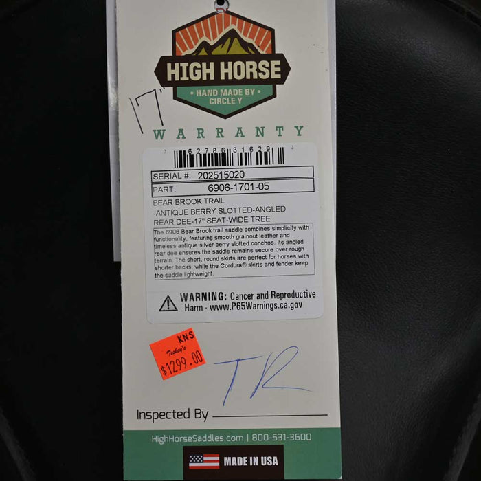17" HIGH HORSE BEAR BROOK TRAIL SADDLE Saddles - New High Horse