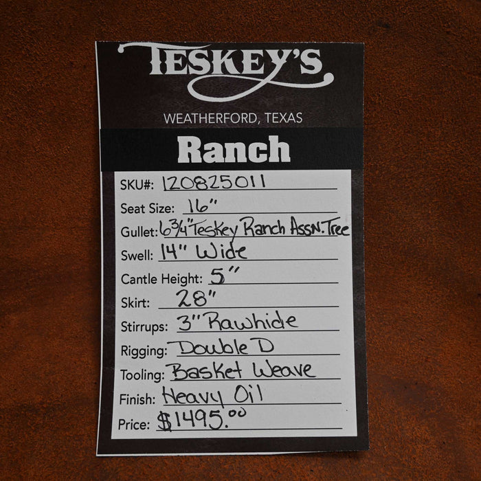 16" TESKEY'S RANCH ASSOCIATION SADDLE Saddles - New Teskey's Saddlery