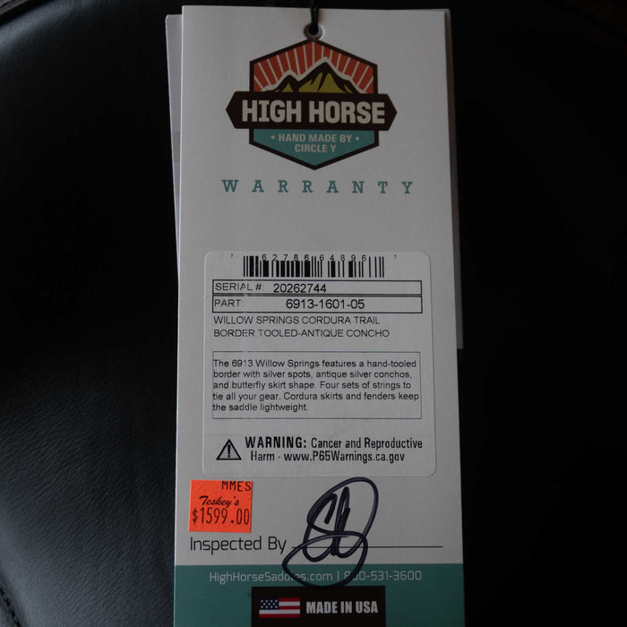 16" HIGH HORSE WILLOW SPRINGS CORDURA TRAIL SADDLE