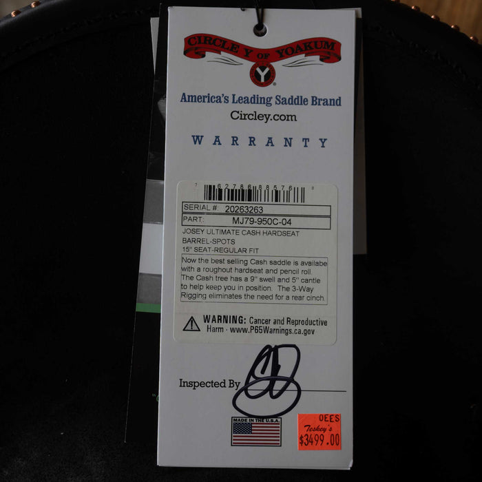 15" CIRCLE Y JOSEY ULTIMATE CASH BARREL SADDLE