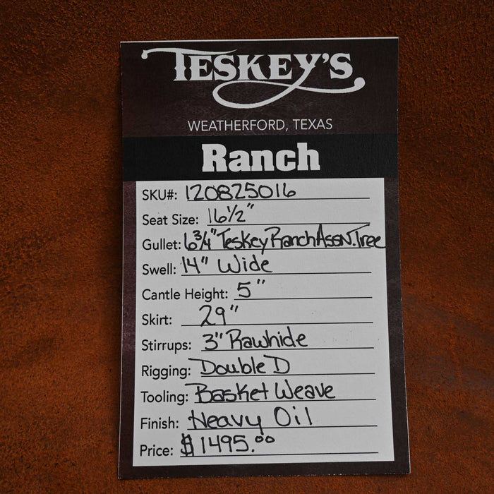 16.5" TESKEY'S RANCH ASSOCIATION SADDLE Saddles - New Teskey's Saddlery