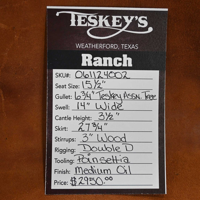 15.5" TESKEY'S RANCH SADDLE Saddles - New Teskey's Saddlery