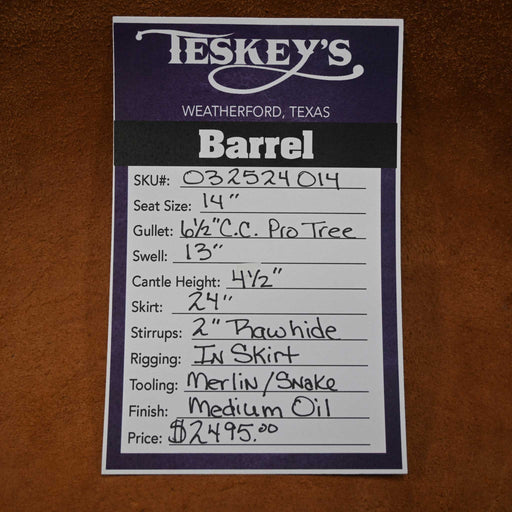 14" TESKEY'S BARREL SADDLE Saddles - New Teskey's Saddlery