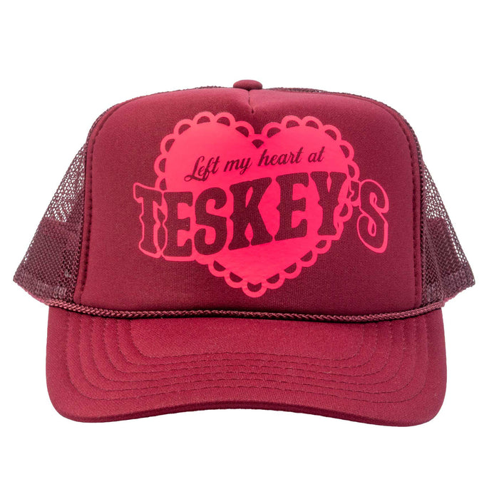 Left My Heart At Teskey's Trucker Cap - Maroon/Neon Pink TESKEY'S GEAR - Baseball Caps Teskey's