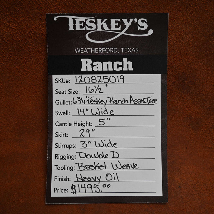 16.5" TESKEY'S RANCH ASSOCIATION SADDLE Saddles - New Teskey's Saddlery