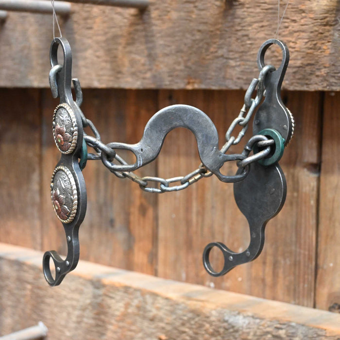 Paul Petska Washer Ported Chain Bit w/Copper Flower Conchos