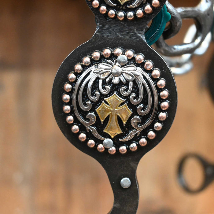 Paul Petska Ported Chain Bit w/ Gold Cross Conchos Tack - Bits Paul Petska
