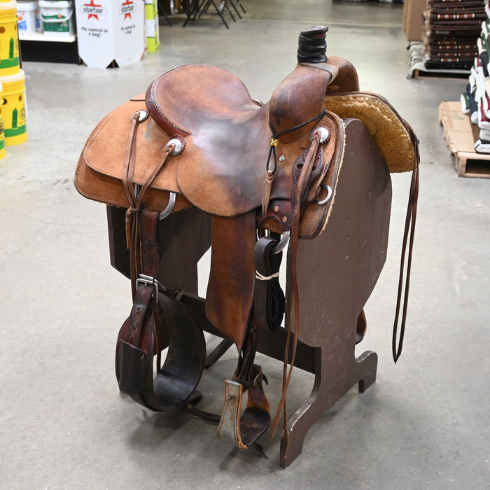 14.5" USED DIAMOND D TEAM ROPING SADDLE