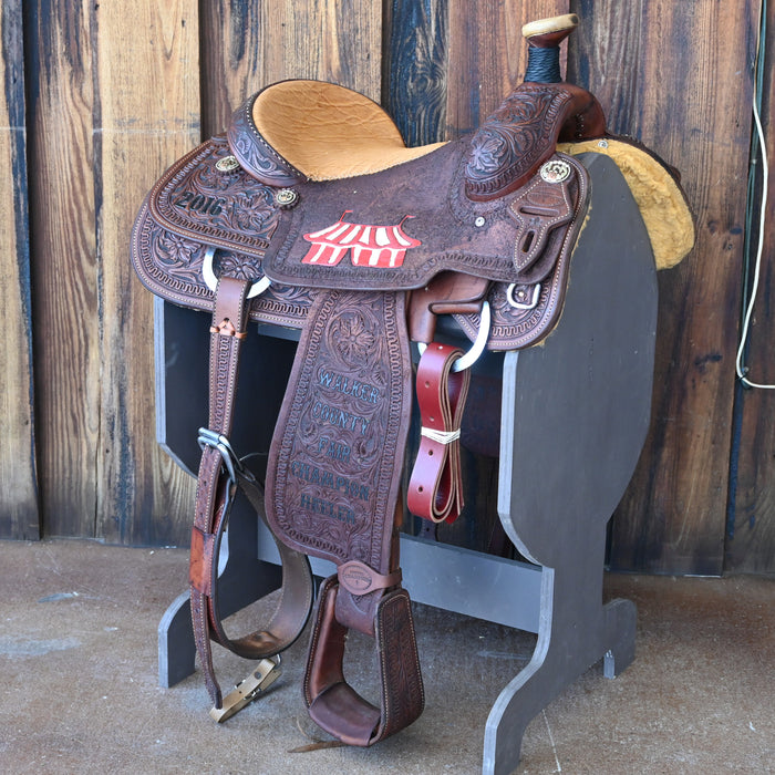15"   USED CACTUS CHAMPION TEAM ROPING SADDLE