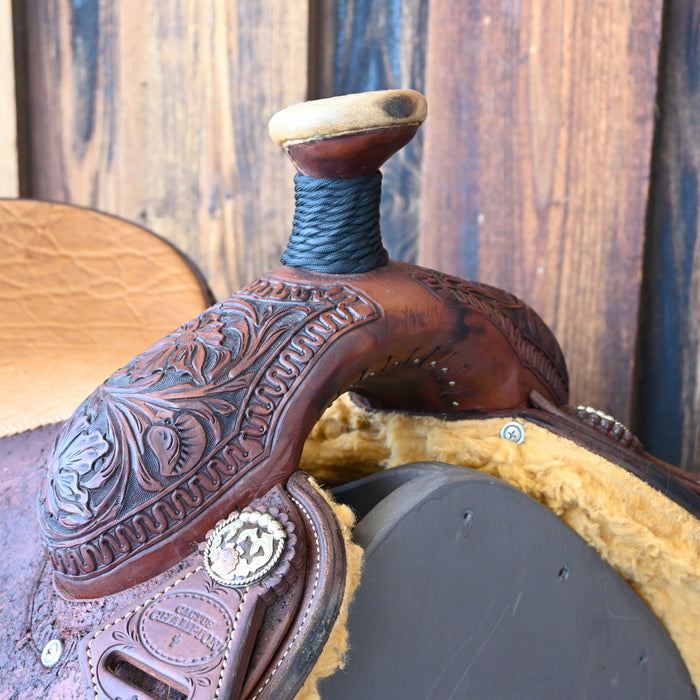 15"   USED CACTUS CHAMPION TEAM ROPING SADDLE