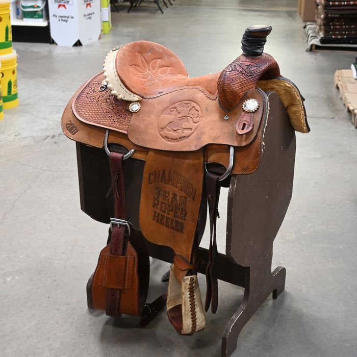 15.5" USED DOUBLE J TEAM ROPING SADDLE