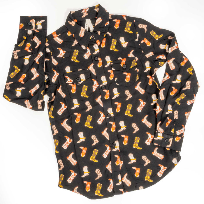 Roper Girl's Black Boot Print Button Down Western Shirt