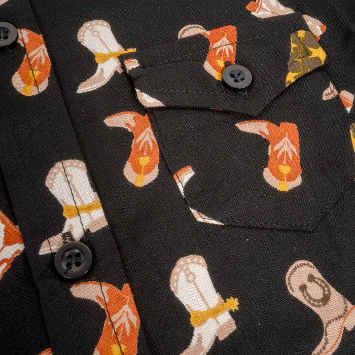 Roper Girl's Black Boot Print Button Down Western Shirt