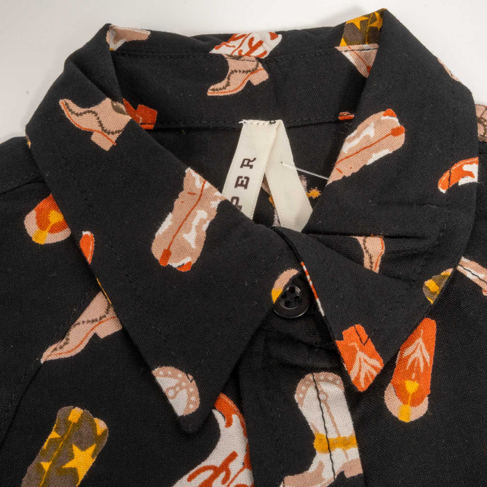 Roper Girl's Black Boot Print Button Down Western Shirt