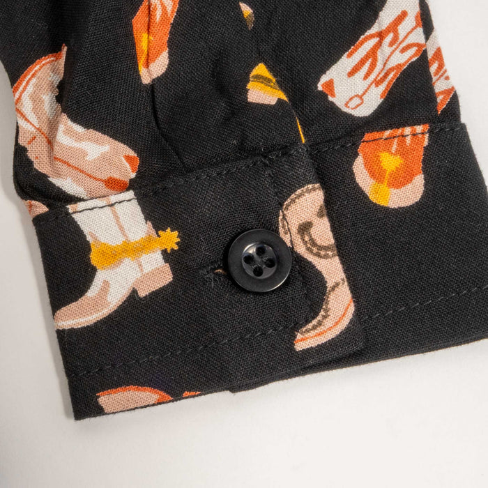 Roper Girl's Black Boot Print Button Down Western Shirt