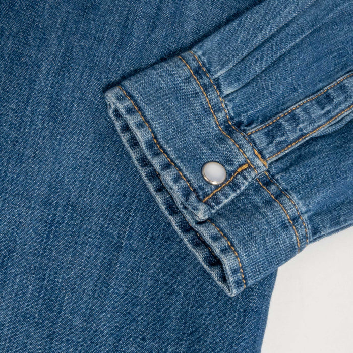 Wrangler Girls Pearl Snap Western Ruffle Denim Shirt