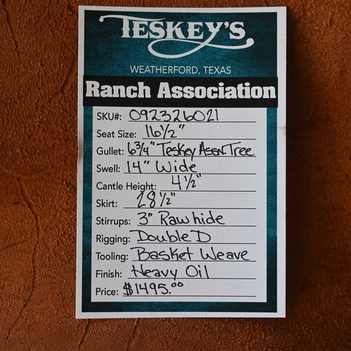 16.5" TESKEY'S RANCH ASSOCIATION SADDLE